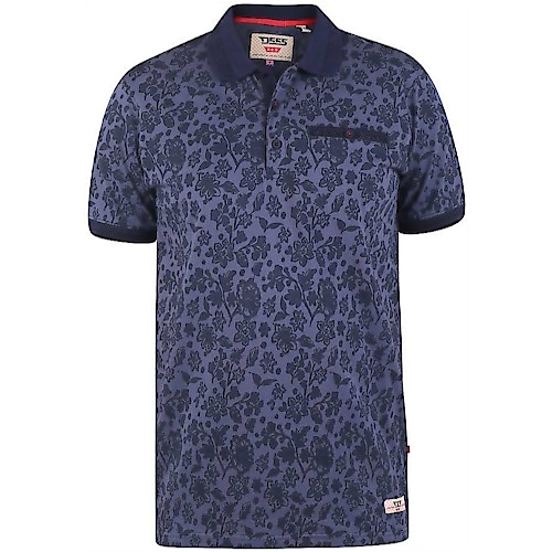 D555  Julians Jersey All Over Floral Printed Polo French Navy